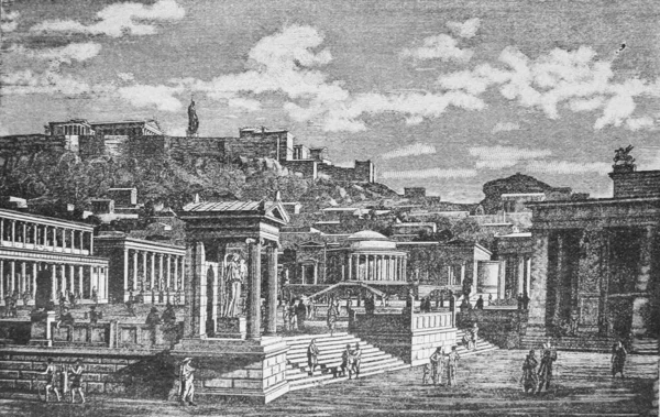 Πλατεία Του Λαού Στην Αθήνα Στο Παλιό Βιβλίο Γενική Ιστορία — Φωτογραφία Αρχείου