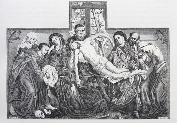 Discesa Dalla Croce Roger Van Der Weyden Incisa Libro Epoca — Foto Stock