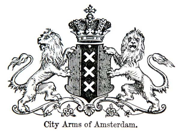 Illustrazione Incisa Della Città Armi Amsterdam Libro Epoca Encyclopaedia Britannica — Foto Stock