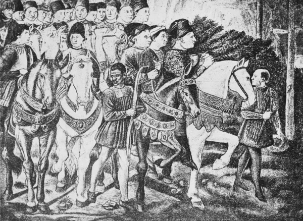 Medici Retinue Στο Παλιό Βιβλίο Γενική Ιστορία Από Τον Borozdin — Φωτογραφία Αρχείου