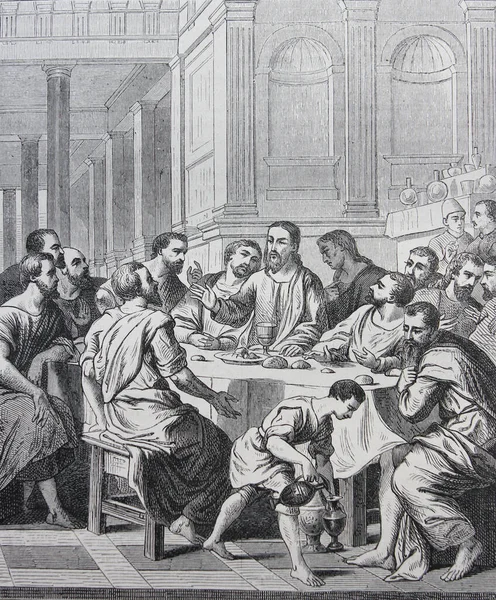 The Lord's Supper by Michiel Coxcie engraved in a vintage book History of Painters, author Jules Benouard, 1864, Pari