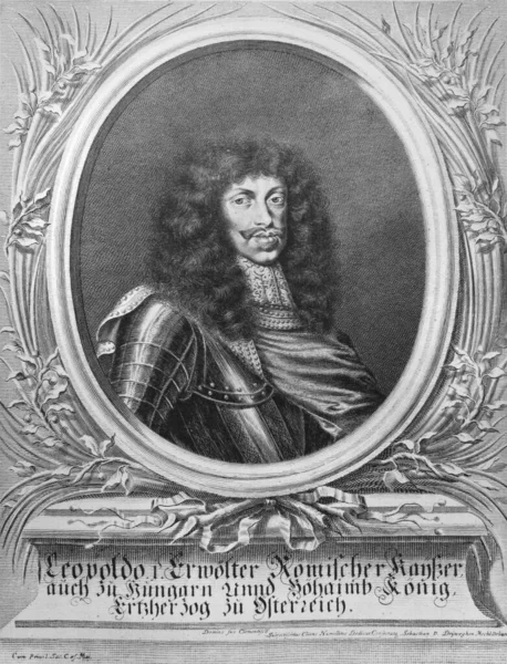 Léopold Ier Empereur Romain Germanique Dans Ancien Livre Galerie Portrait — Photo