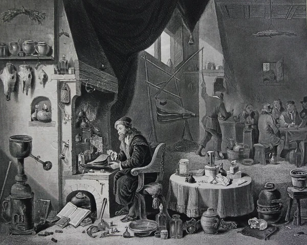 Chemicus Van David Teniers Gegraveerd Een Vintage Boek Picture Galleries — Stockfoto