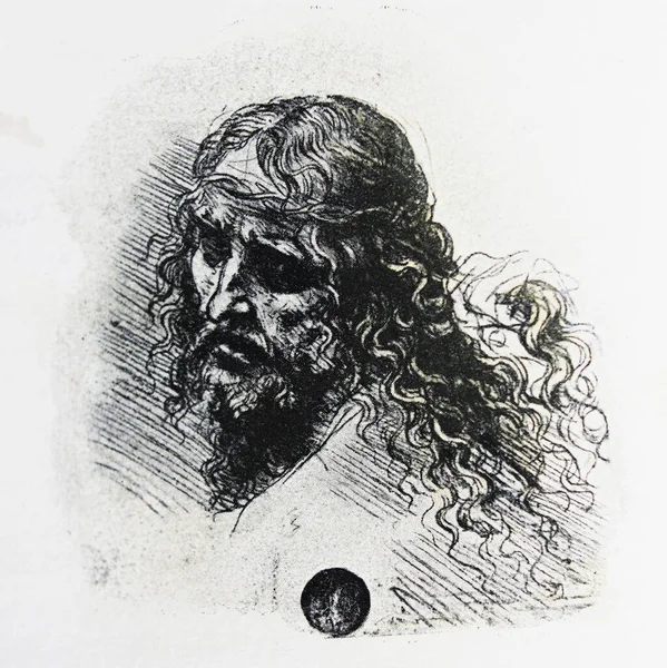 Tête Portrait Christ Léonard Vinci Illustrée Dans Livre Vintage Léonard — Photo