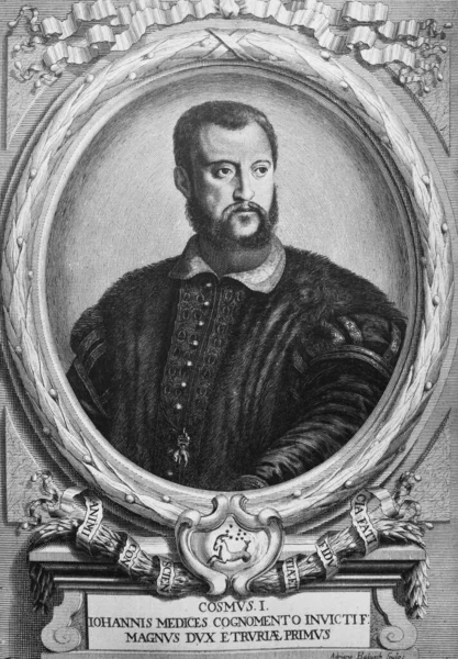 科西莫 美第奇 Cosimo Medici 是一位意大利银行家和政治家 Suvorina所著的 肖像画廊 一书中 1885年 圣彼得堡 — 图库照片