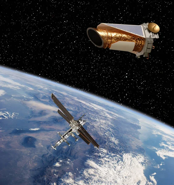 stock image Different spacecrafts. Earth from space. The elements of this image furnished by NASA