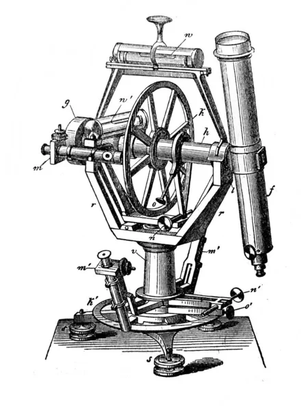 Uno Strumento Versatile Telescopio Retrò Nel Vecchio Libro Enciclopedia Del — Foto Stock