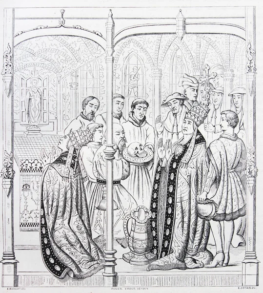 Papież Gregoire Wielki Otrzymuje Głowę Cesarza Trajana Rogera Van Der — Zdjęcie stockowe