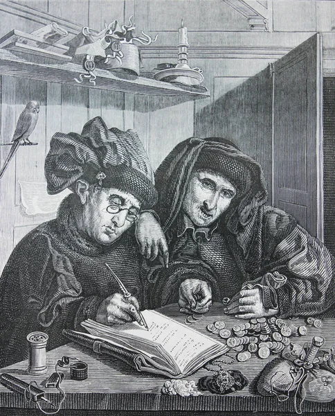 Misers Quentin Matsys Engraved Vintage Book History Painters Author Jules — ストック写真