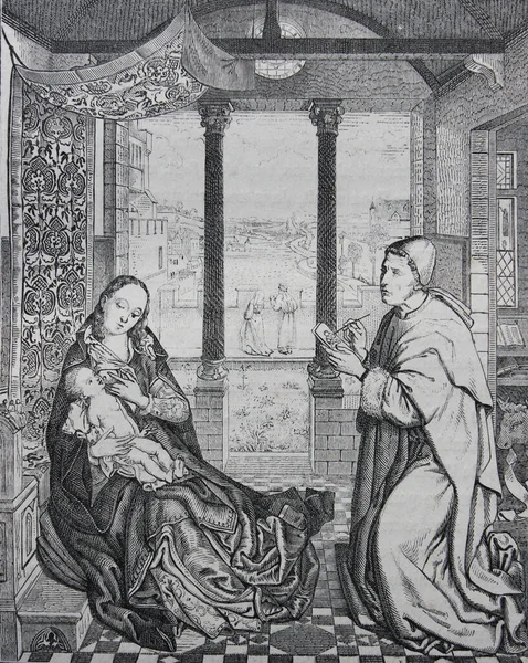 Der Heilige Lukas Malt Die Jungfrau Maria Von Jean Van — Stockfoto