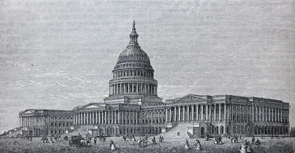 Illustration Gravée Capitole Washington Après Livre Vintage Encyclopaedia Britannica Black — Photo