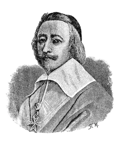 Cardeal Richelieu Foi Clérigo Estadista Francês Antigo Livro Encyclopedic Dictionary — Fotografia de Stock