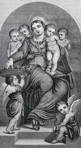 Heilige Maagd Een Kind Jezus Door Frans Floris Gegraveerd Een — Stockfoto