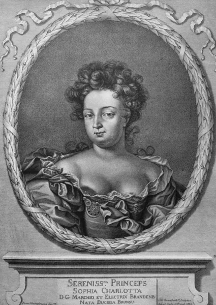 Sophia Charlotte Hanover First Queen Consort Prussia Old Book Portrait — Stock Photo, Image