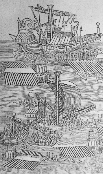 Битва Між Турецькими Хрестоносними Кораблями Старій Книзі Історія Культури Бітнера — стокове фото