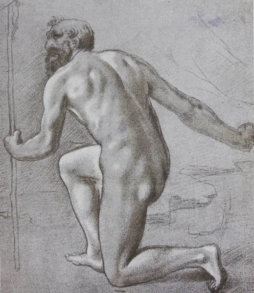 莱昂纳多 芬奇的裸体男子画像 在一本古籍 伦纳德 1899年 — 图库照片