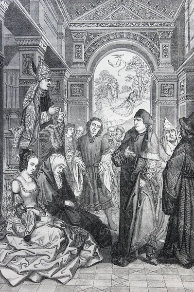 Saint Robert Réfutant Hersiaque Tanghelin Par Bernard Van Orley Gravé — Photo