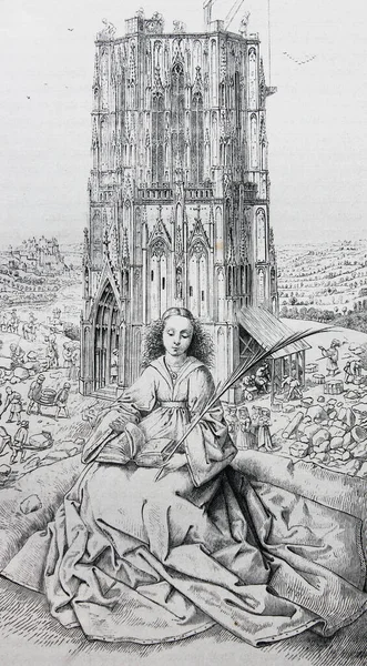 Saint Barbe Jean Van Eyck Gravado Livro Vintage História Pintores — Fotografia de Stock