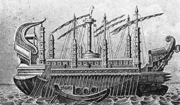 西拉丘兹暴君希隆的船 载于V Bitner著的 文化史 一书中 1906年 圣彼得堡 第二卷 — 图库照片