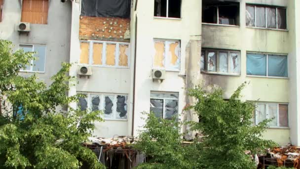 Poškození Domu Rok Raketovém Útoku Irpin Ukrajina — Stock video