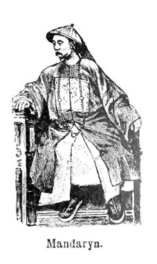 A mandarin, a bureaucrat scholar in China in the old book the Encyklopedja, by Olgerbrand, 1898, Warszawa clipart