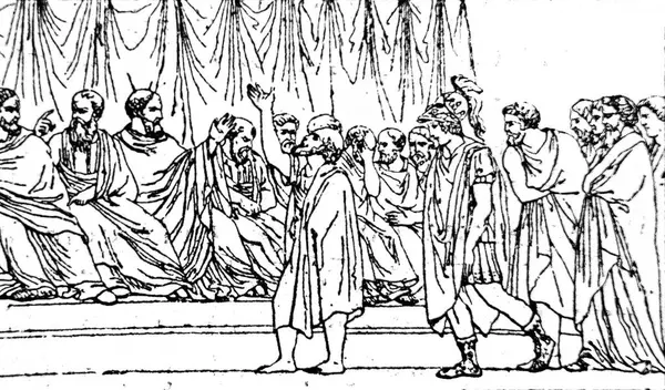 Socrates in front of the court in the old book the Encyklopedja, by Olgerbrand, 1898, Warszawa