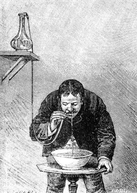 Eski kitap Encyklopedya Medycyny 'de burun boşluğu enjeksiyon yöntemi Orgelbrand, 1890, Warszawa