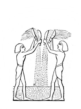 Eski kitap Atlas de la Bible 'da buğday eleme Mısırlılar Fillion, 1883, Paris