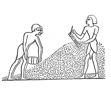 Eski kitap Atlas de la Bible 'da buğdayı ölçen Mısırlılar, Fillion, 1883, Paris