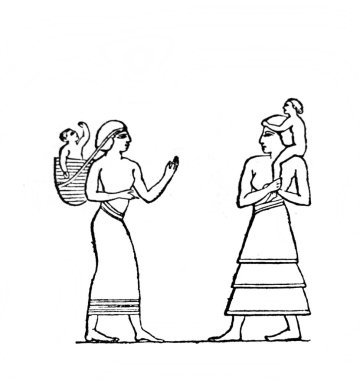 Anneler çocuklarını Fillion, 1883, Paris 'teki Atlas de la Bible adlı eski kitapta taşırlar.