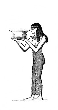 Hizmetçiler eski kitap Atlas de la Bible 'da yemek taşıyorlar. Fillion, 1883, Paris