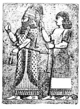 Asur Kralı ve haremağası Fillion 'un eski kitabı Atlas de la Bible' da Fleibellum 'u tutuyor, 1883, Paris