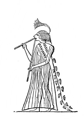 Fillion 'un eski kitabı Atlas de la Bible' da çift flüt çalan Mısırlı kadın, 1883, Paris