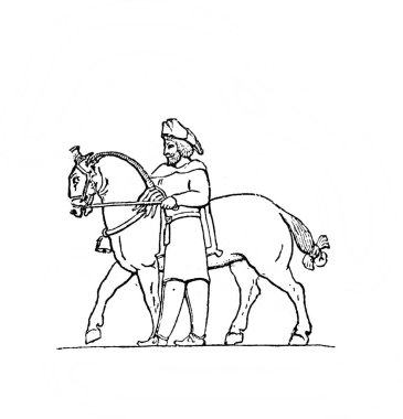 Fillion 'un eski kitabı Atlas de la Bible' deki Pers atı ve binicisi, 1883, Paris