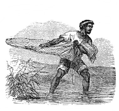 Fillion, 1883, Paris 'in Atlas de la Bible adlı eski kitabında ağla balık tutmak