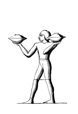 Hizmetçiler eski kitap Atlas de la Bible 'da yemek taşıyorlar. Fillion, 1883, Paris