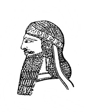 Fillion 'un eski kitabı Atlas de la Bible' deki Asurlu kral, 1883, Paris