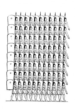 Fillion, 1883, Paris 'in eski kitabı Atlas de la Bible' daki Mısır piyade taburu.