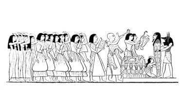 Fillion 'un eski kitabı Atlas de la Bible' deki mumyanın cenaze sahnesi, 1883, Paris