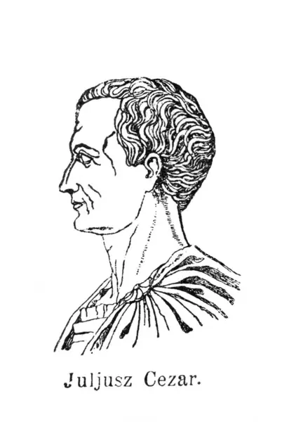 stock image Gaius Julius Caesar, a Roman general and statesman in the old book the Encyklopedja, by Olgerbrand, 1898, Warszawa