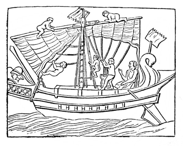 Roman ship in the old book Atlas de la Bible by Fillion, 1883, Paris