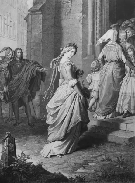 Bir kız iple örgü örüyor ve diğer kız da Kaulbach 'ın 