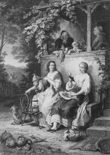 Kaulbach 'ın eski kitabı Les Femmes de Goethe' de satranç oynayan kız ve adam, 1872, Bruxelles