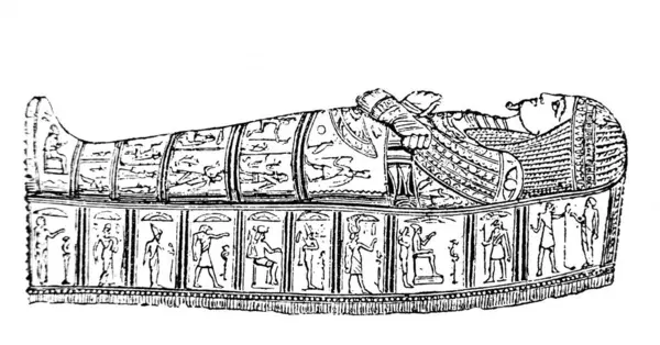 Eski kitap Atlas de la Bible 'deki Mısır tabutları. Fillion, 1883, Paris.