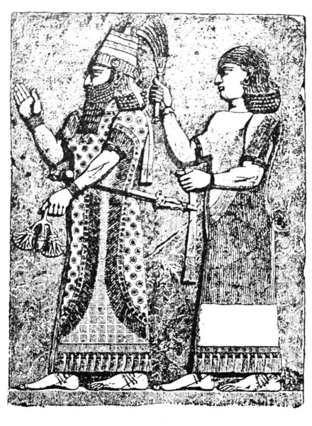 Asur Kralı ve haremağası Fillion 'un eski kitabı Atlas de la Bible' da Fleibellum 'u tutuyor, 1883, Paris