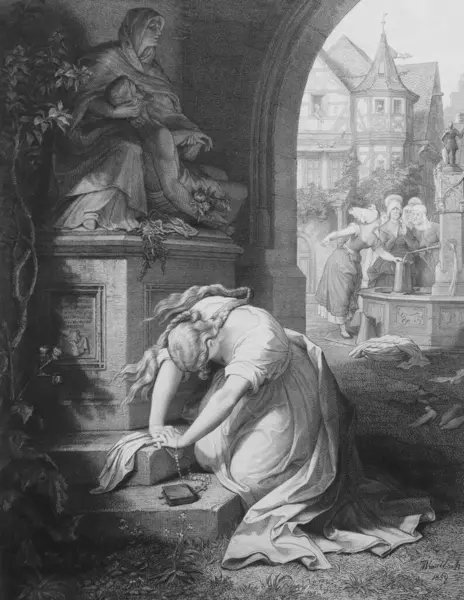 Eski kitap Les Femmes de Goethe 'deki Guy ve kızlar, Kaulbach, 1872, Bruxelles