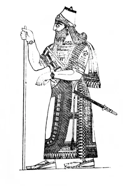 Kral Ashur-Nasir-Habal, Fillion 'un eski kitabı Atlas de la Bible' de asayı tutuyor, 1883, Paris