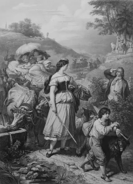 Kaulbach 'ın eski kitabı Les Femmes de Goethe' de çocuklar annelerine yaklaşır. 1872, Bruxelles.