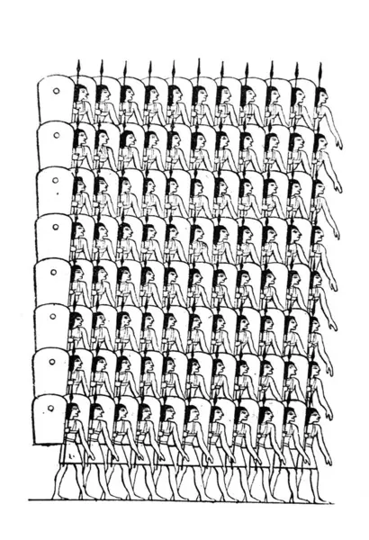 Fillion, 1883, Paris 'in eski kitabı Atlas de la Bible' daki Mısır piyade taburu.