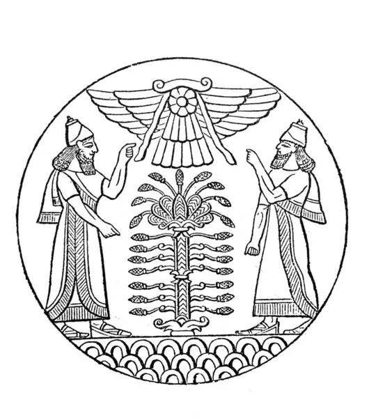 Asurluların kutsal ağacı. Eski Atlas de la Bible kitabında Fillion, 1883, Paris